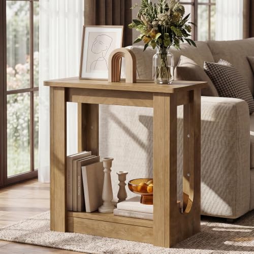 Tribesigns End Table, Narrow Side Table for Living Room, Rustic Brown | Farmhouse Side Table for Living Room, 2-Tier couch end table with Unique U-cutout Legs, Nightstand for Bedroom
