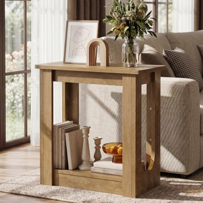 Tribesigns End Table, Narrow Side Table for Living Room, Rustic Brown | Farmhouse Side Table for Living Room, 2-Tier couch end table with Unique U-cutout Legs, Nightstand for Bedroom