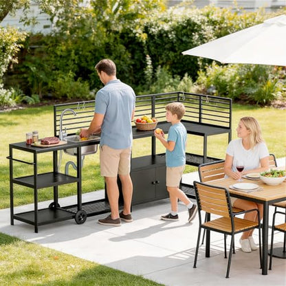 LEVELEVE Modular Outdoor Kitchen Island 5-Piece Set, Aluminum Outdoor Prep Station Grill Cart with Independent Sink, Storage Cabinets & Shelves for Backyard Patio Deck - size: 5-Pieces Set