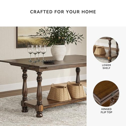 Signature Design by Ashley Sturlayne Flip Top Sofa Table, Expandable Console to Dining Table, Drop Leaf Design with Hardwood Solids, Space-Saving Multi-Use Furniture for Living Room, Brown - color: Brown, style: Sofa Table
