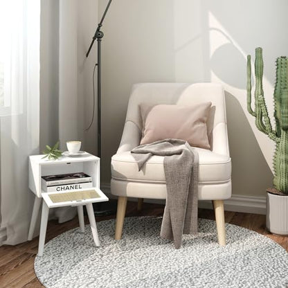 LAATOOREE Table, Nightstand Set of 2 - Small End Table with Rattan Door, Boho Style for Bedroom Living Room - White - color: White, style: Boho Style