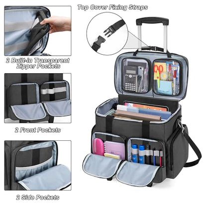 CURMIO Rolling Teacher Tote Bag with Padded Laptop Compartment for up to 15.6 Inches Laptop, Wheeled Teacher Bag for Teaching, Office, Craft, Black - color: Black