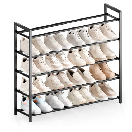 Bumusty 5 Tier Expandable Shoe Rack for Closet, Black | 18"-33" Adjustable Shoe Rack for Entryway, Small Shoe Organizer for Dorm, Front Door, Sturdy Metal - color: Black, size: 5-tier