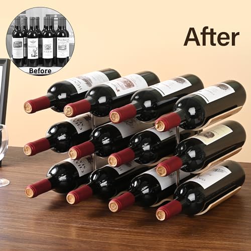 Countertop Wine Rack - 12 Bottle Freestanding Wine Bottle Holder Stand - 3 Tier Wooden Wine Storage Rack - Wavy Wine Organizer for Cabinet Pantry Home Kitchen Bar - size: 3 Tier - 12 Bottle