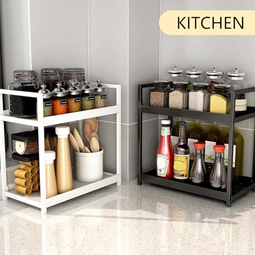 2-Tier Bathroom Countertop Organizer Multifunctional Vanity Tray Cosmetic and Makeup Storage Rack Kitchen Spice Shelf Freestanding Organizer (Black) - color: Black