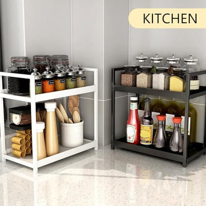 2-Tier Bathroom Countertop Organizer Multifunctional Vanity Tray Cosmetic and Makeup Storage Rack Kitchen Spice Shelf Freestanding Organizer (Black) - color: Black