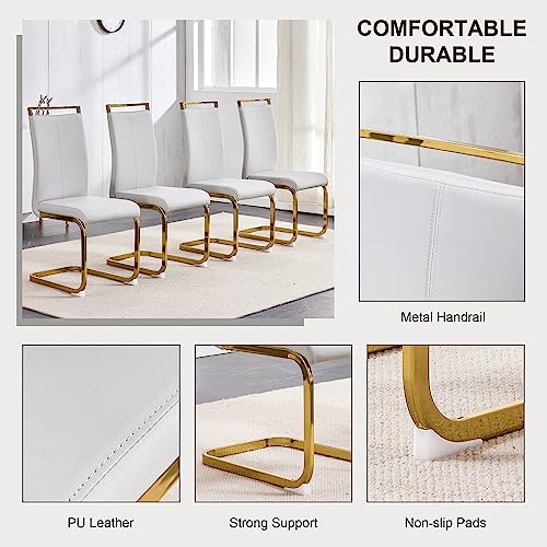 Baysitone Modern Dining Chairs Set of 2, Side & Kitchen Chairs with Gold Frame, Faux Leather Padded Seat High Back, for Dining, Kitchen & Living Room - Light Grey - color: Light Grey With Gold Leg, size: Set of 2