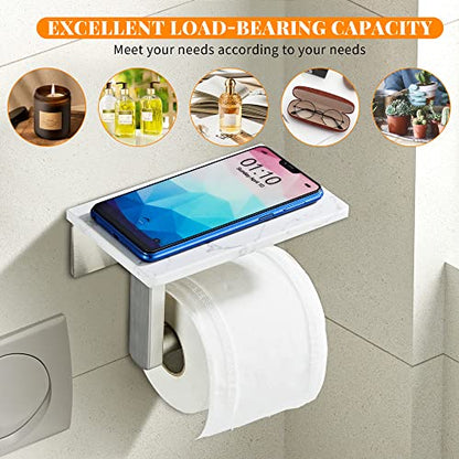 Brushed Nickel Toilet Paper Holder with Shelf, 304 Stainless Steel Screw Wall Mounted, Marble Tissue Roll Holder with Storage - color: Brushed Nickel