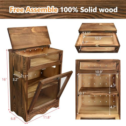 Ikee Design Free Assemble Wood Countertop Potato and Onion Storage Cabinet | Pine wood countertop cabinet with removable shelf stores bread, potatoes, onions and pantry essentials; fully assembled. - color: Rustic Brown, 2 Door