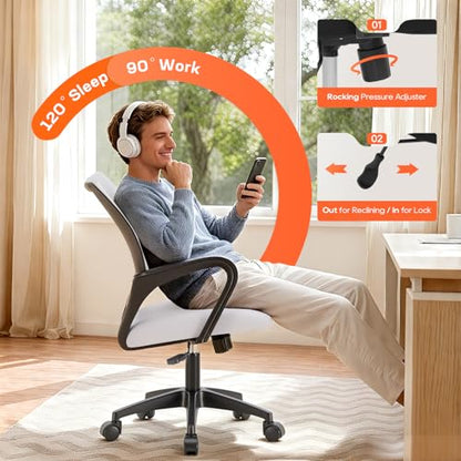 BestOffice Ergonomic Office Chair | Mid-Back Swivel Desk Chair | White | with Lumbar Support, Adjustable Height & Breathable Backrest | Sponge Seat & Rolling Wheels | for Home, Office | Pack of 1 - color: White, style: pack of 1
