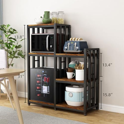 BRIGHTSHOW Kitchen Storage Shelf Bakers Rack, 6-Tier Coffee Bar Table, Kitchen Microwave & Mini Fridge Stand Shelves for Spices, Pots and Pans (52 x 40 x 17.5inch) (Tiger Brown) - color: Tiger Brown
