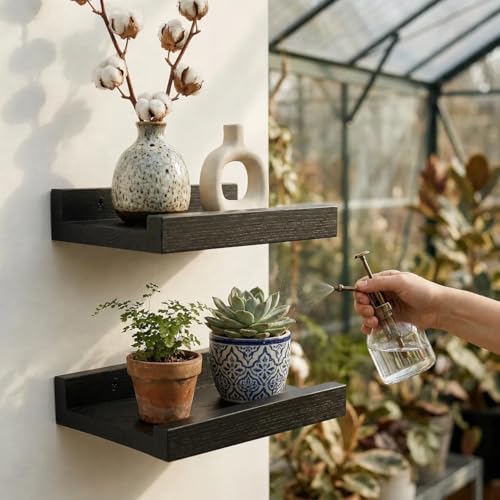 Z metnal Small Floating Shelves, Natural Wooden Display Wall Shelf for Picture Ledge, Nursery Floating Shelves, Black, Wall Mounted, 8 x 5.5 inch, 2 Pcs - color: Black, size: 8 Inch