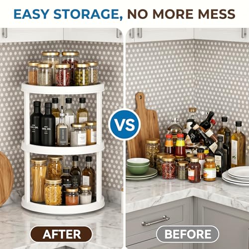 Yesland 3 Tier Lazy Susan Turntable - 12'' Round Tiered Rotating Kitchen Spice Organizer and Non-Skid Organization Storage Container - Tiered Tray for Fruit, Snacks, Cosmetic, Pantry, Bathroom(Grey)