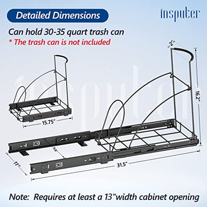 Insputer Pull Out Trash Can Under Cabinet, Requires 13" W X 18" D Cabinet, Under Sink Trash Can Kit, Slide Out Garbage for Kitchen(Not Included Can) - color: Black