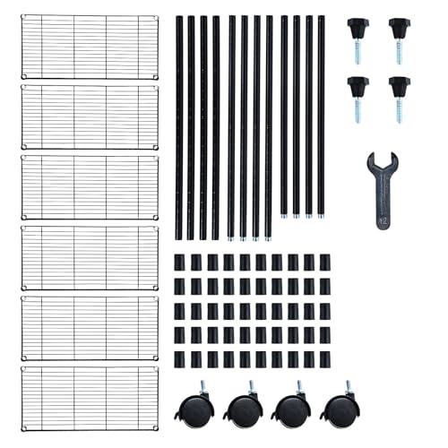 Simple Deluxe 6-Tier Shelving Units, 29.92'' W x 13.98'' D x 71.65'' H Adjustable Wire Shelving with Hanging Hooks and Wheels, Black - color: Black, size: 6-Tier, 30"W x 14"D x 72"H