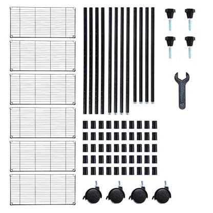 Simple Deluxe 6-Tier Shelving Units, 29.92'' W x 13.98'' D x 71.65'' H Adjustable Wire Shelving with Hanging Hooks and Wheels, Black - color: Black, size: 6-Tier, 30"W x 14"D x 72"H
