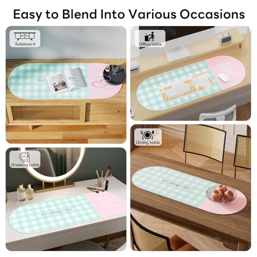 Checkered Pattern Desk Pad Protector, 35.5 x 13'' Aesthetic Mouse Mat for Desktop, Waterproof PU Leathe Non-Slip Desk Writing Pad for Office and Home, Blue-Green Pink - color: Blue-green Pink