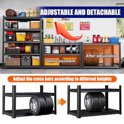 71.2" H Garage Shelving Heavy Duty Storage Shelves, Metal Adjustable Shelving Unit, Utility Garage Organizer Shelf for Basement, Pantry, Kitchen, Warehouse,15" Dx35 Wx71.2 H, Black - size: 5-Tier-15"Dx35"Wx71.2"H