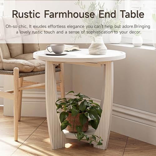 COZAYH Rustic Farmhouse end Table X 2P with Storage Shelf, French Country Accent Side Table for Family, Dinning or Living Room, Small Spaces, Modern, Round, White - color: White