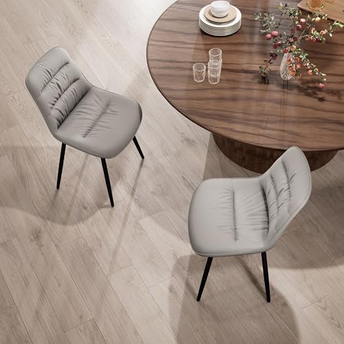 Kidol & Shellder Dining Chairs Set of 2, Faux Leather Upholstered Kitchen Chairs with Metel Legs, Mid Century Modern Side Chair for Dining Room, Living Room, Lounge, Restaurant, Gray - color: Light Grey