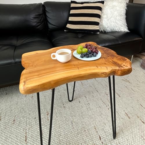 Natural Edge End Table, Live Edge Side Table with Hairpin Legs, Small Natural Wood Coffee Table ，Stump End Table for Living Room, Bedroom, Farmhouse Decor (20" L x 13" W x 20" T) - size: 20" L x 13" W x 20" H