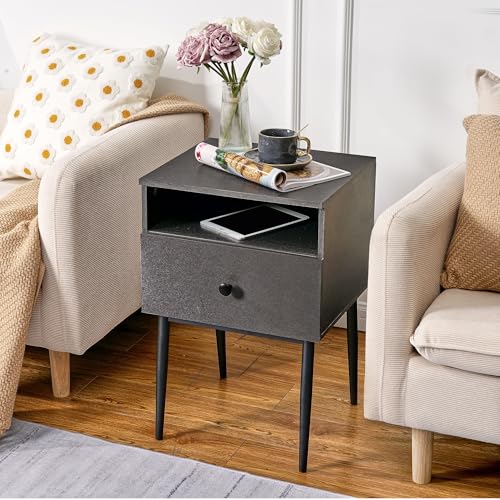 VECELO Night Stand Set of 2,Modern Solid Wood Nightstand with Storage Shelf and Drawer, Bedside Table End Table for Living Room,Bedroom,Entryway,Easy Assembly,Gray - color: Dark Gray(set of 2)