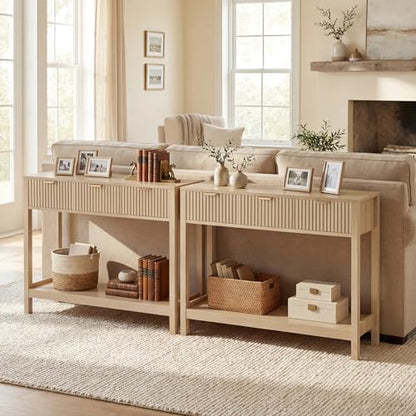 Nasonet Fluted Console Table, Wooden Sofa Table with Storage and Drawers, Farmhouse Behind Couch Table Entryway Table for Entrance, Hallway, Living Room, Oak - color: Oak, style: Modern