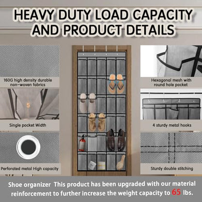 Kotkn Over the Door Shoe Organizer with 30 Breathable Mesh Pockets (2PC-Gray) - color: 2PC-Gray