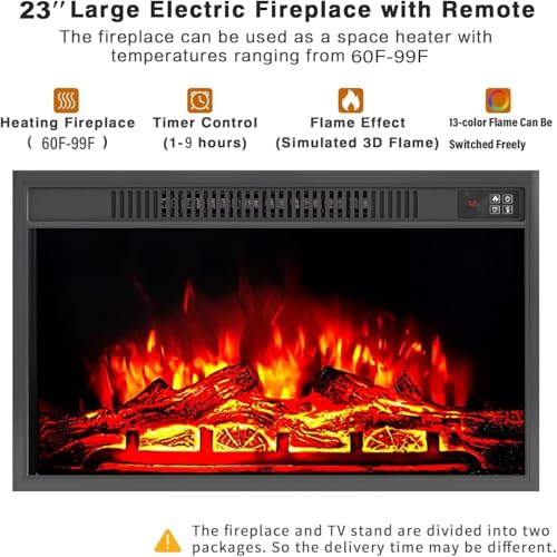59 Inch Fireplace TV Stand with 23'' Electric Fireplace, Mid Century Modern Fluted Entertainment Center for TVs up to 65", TV Console with Storage for Living Room, Bedroom (Walnut,With Fireplace) - size: With Fireplace