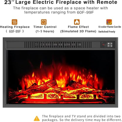 59 Inch Fireplace TV Stand with 23'' Electric Fireplace, Mid Century Modern Fluted Entertainment Center for TVs up to 65", TV Console with Storage for Living Room, Bedroom (Walnut,With Fireplace) - size: With Fireplace