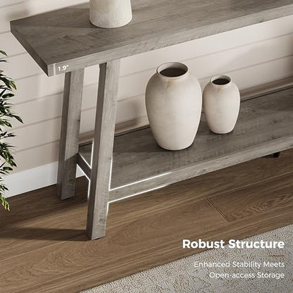 GarveeHome 70.87" Extra Long Console Table, Narrow Sofa Table Behind Couch, Grey Entryway Table for Hallway Living Room Foyer, Farmhouse Accent Skinny Table, Grey, 70.87" L x 14.02" W - color: Rustic Grey, size: 70.87"L x 14.02"W x 31.5"H
