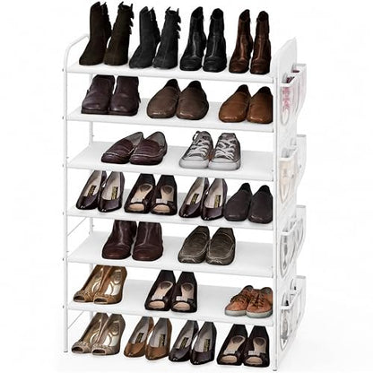 Simple Houseware 6-Tier Shoe Rack Storage Organizer w/Side Hanging Bag, White - color: White
