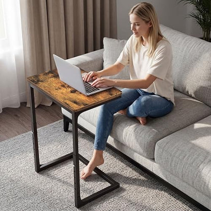 5-Level Adjustable C Side Table - End Table Living Room Bedroom Indoor Small C Shaped Couch Tray Desk, Farmhouse Brown - color: Brown