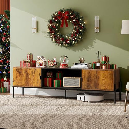 WLIVE 58" TV Stand for 65 Inch TVs, Mid Century Modern Entertainment Center with 2 Storage Cabinets & Open Shelf, Media Console Table with Metal Legs for Living Room, Bedroom, Rustic Brown - color: Rustic Brown