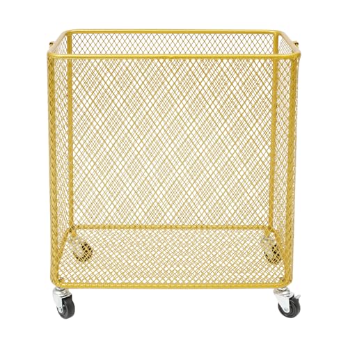 Wire Metal Rolling Laundry Basket On Wheels,Gold Mesh Wire Laundry Basket Storage Cart for Bathroom Bedroom Dirty Clothes Storage (I) - size: I