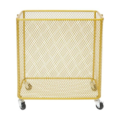 Wire Metal Rolling Laundry Basket On Wheels,Gold Mesh Wire Laundry Basket Storage Cart for Bathroom Bedroom Dirty Clothes Storage (I) - size: I