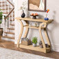 47" Narrow Console Table for Entryway, Wood Sofa Tables with 3-Tier Shelves | Curved Legs Farmhouse Hallway Table, Skinny Console Table Behind Couch, Rustic Wooden Entry Table for Living Room (Natural) - color: Natural