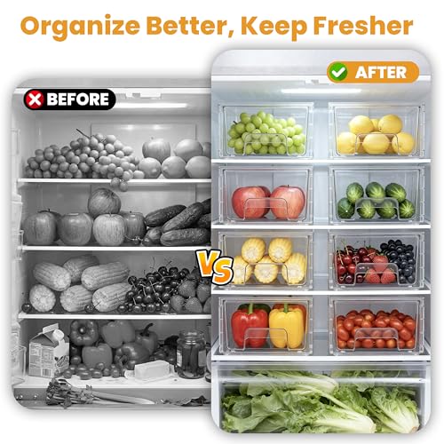 4 Pack Stackable Storage Drawers with Handles, Easy Assembly Clear Acrylic Fridge Organizer, Refrigerator Organizers and Storage for Kitchen, Under Sink, Pantry, Bathroom - size: 4Pack 4.4"H-with Dividers