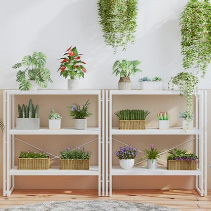 HCHQHS Bookshelf, 3-Tier Industrial Bookcase, White Open Book Shelf, Freestanding Horizontal Bookshelves with Metal Frame - color: White, size: 3-Tier (31.5"W x 33.5"H)