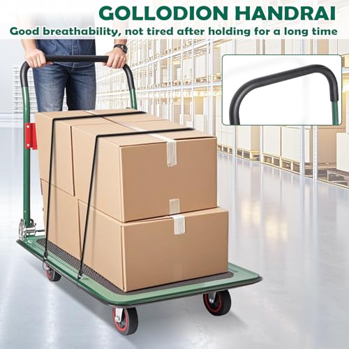 LEADALLWAY Foldable Push Cart Platform Cart, Green, 28.7x18.5x32.3in | 330lbs Capacity, 2 Ropes Included - color: Green