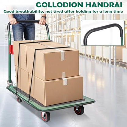LEADALLWAY Foldable Push Cart Platform Cart, Green, 28.7x18.5x32.3in | 330lbs Capacity, 2 Ropes Included - color: Green