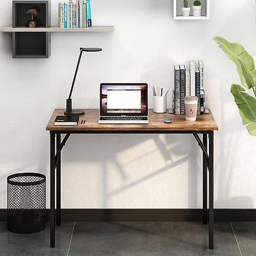 Need Folding Desk for Home Office 39-3/8 inch Length Modern Folding Table Computer Desk No Install Needed Rustic Brown Desktop Black Frame AC5FB(100 * 60) - color: Rustic Brown & Black Frame, size: 39inch