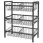 Hastatii Kitchen Storage Basket Shelf, Snack Basket Shelf, 3 Tier Fruit Vegetable Basket Stand, Metal Pantry Storage with 6 Stackable Wire Baskets, Black