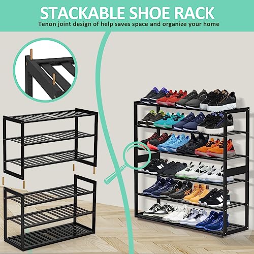 Jripae 3 Tier 32.5inch Long Bamboo Shoe Rack for Entryway Closet Garage | 3 Tier Stackable Shoe Shelf Holder for Men/Women Hallway/Berdroom, Bookshelf, Flower Rack, Home Space Saving - size: 3-tier-long/32.5*10.5*17in