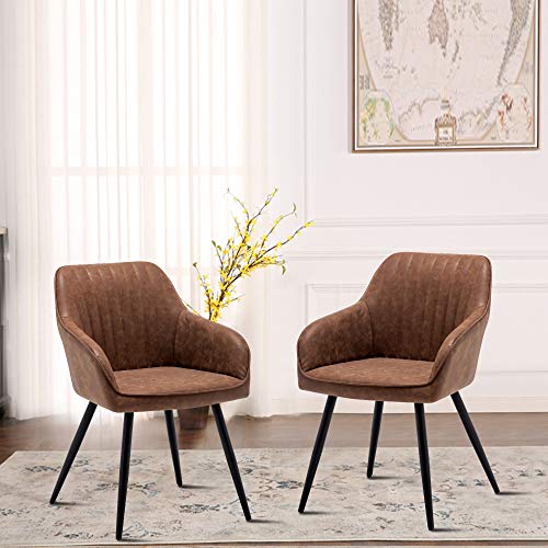annjoe Faux Leather Accent Arm Chairs for Living Room Leisures/ Upholstered Chair with Metal Legs Set of 2 for Home Kitchen Office Bistro Cafe, Brown - color: Brown