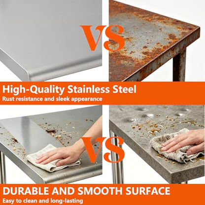 Garvee Stainless Steel Curved Edge Work Table 30 inch Double Layer, Heavy Duty Commercial Prep Table with Hook, 0.7mm Thick - size: 30*24*35inch