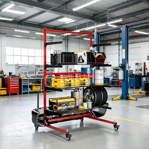 Heavy Duty Parts Management Cart, Auto Body Rolling Parts Storage Shelves, 3 Shelf Rack with Wheels, Wire Shelving Car Tools for Workshop Garage Auto Repair Shop