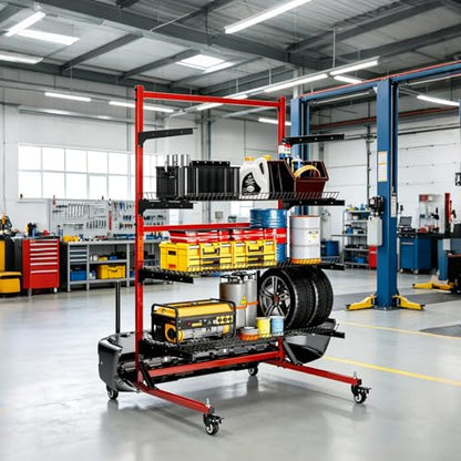 Heavy Duty Parts Management Cart, Auto Body Rolling Parts Storage Shelves, 3 Shelf Rack with Wheels, Wire Shelving Car Tools for Workshop Garage Auto Repair Shop