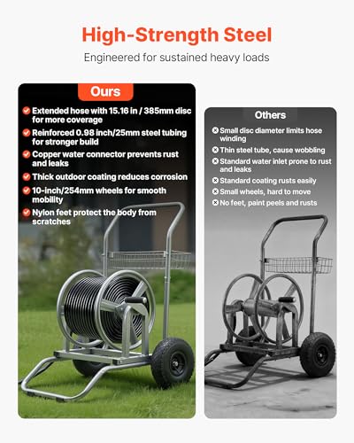 VEVOR Hose Reel Cart, 200/300ft High-Pressure Garden Hose Cart, Hoses Reel Carts with Two Wheels, Handle & Heavy-Duty Mesh Storage Basket, Dual-Purpose Portable Hoses Reels for Garden, Car, Pet - style: 2 in 1 - 200 ft