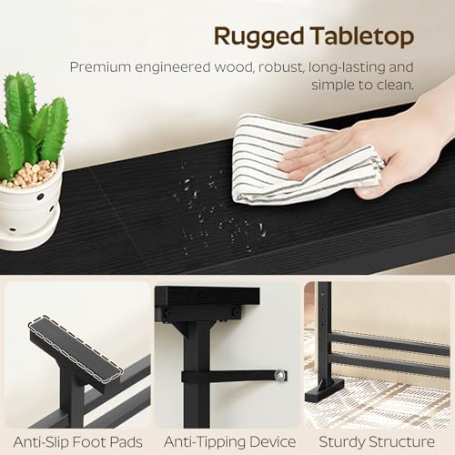 YATINEY 78.7" Console Table with Adjustable Height (27.6"-35.4") and Power Outlet, Skinny Behind Couch Table, Narrow Long Sofa Table for Living Room, Hallway, Entryway, Black CT09UBB - color: Black, size: 78.7"L x 5.9"W x 27.6-35.4"H